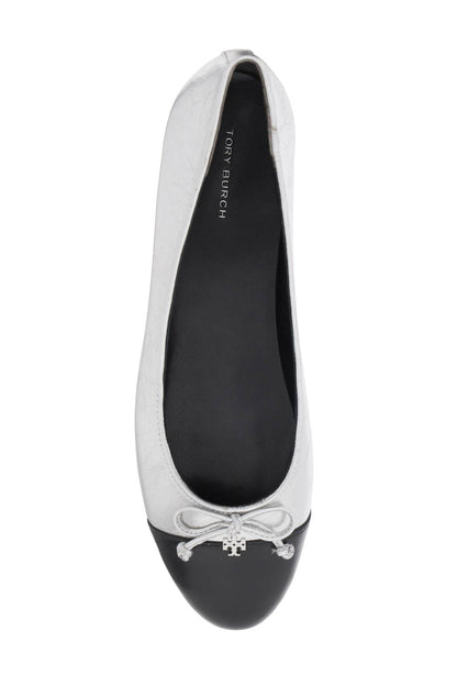 Laminated Ballet Flats With Contrasting Toe  - Silver