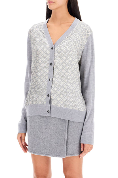 Silk Insert Cardigan With Eight  - Grey