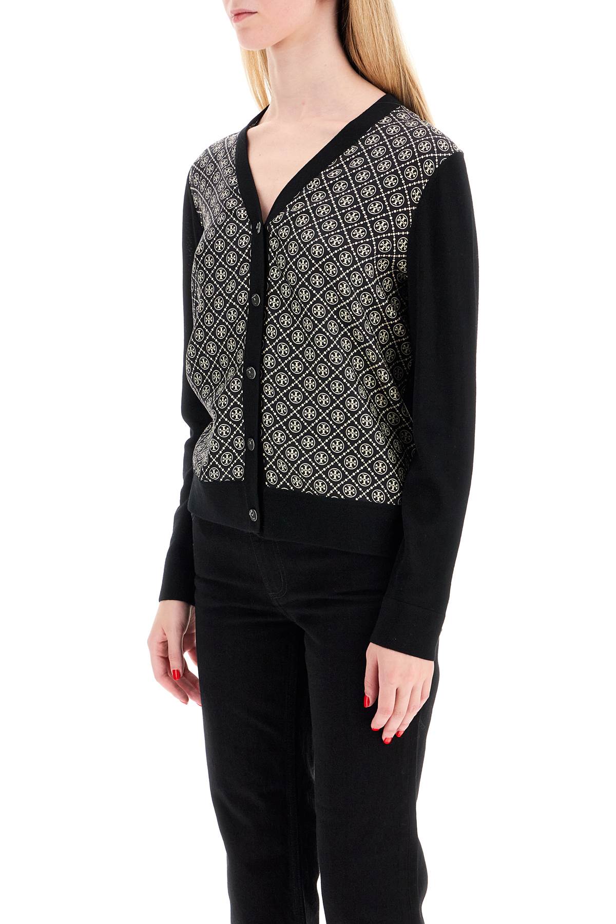 Silk Insert Cardigan With Eight  - Black