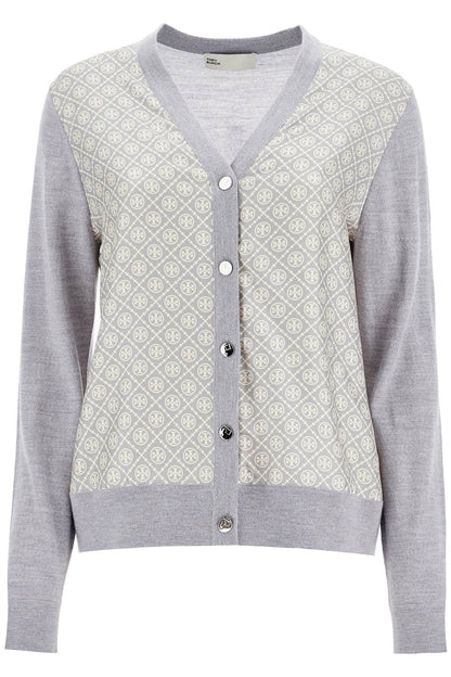 Silk Insert Cardigan With Eight  - Grey