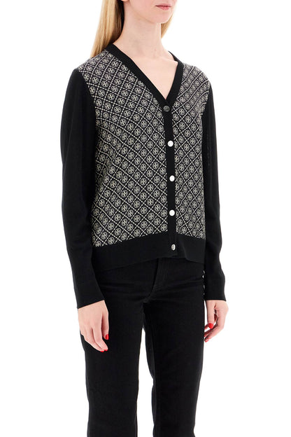 Silk Insert Cardigan With Eight  - Black