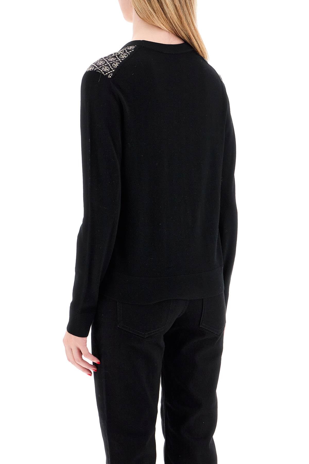 Silk Insert Cardigan With Eight  - Black