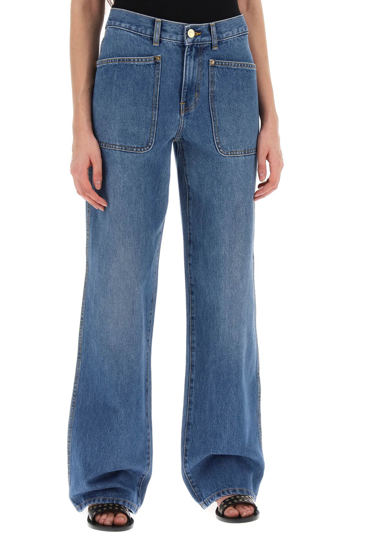 High-waisted Cargo Style Jeans In  - Blue