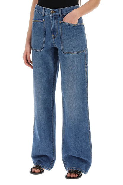 High-waisted Cargo Style Jeans In  - Blue