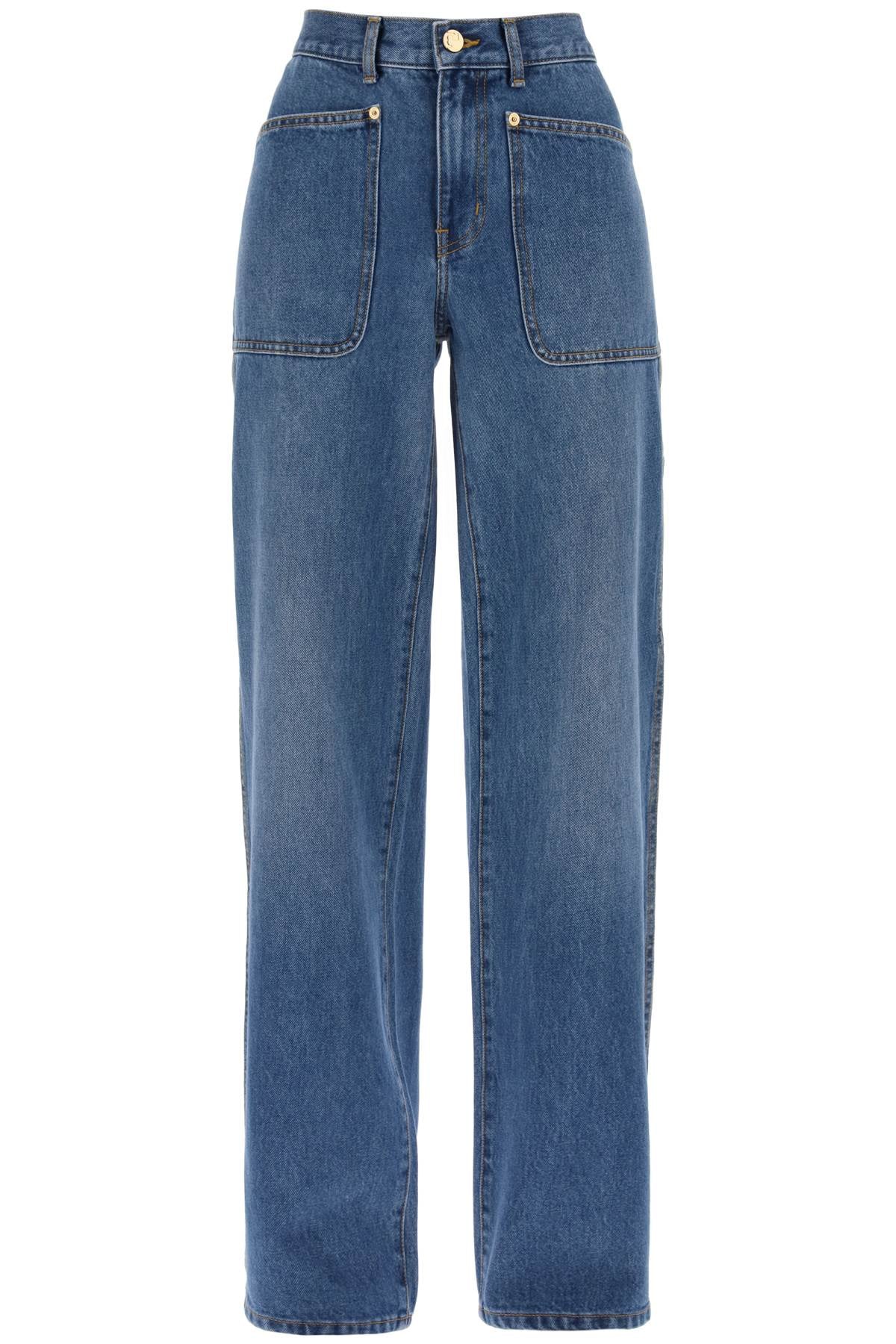 High-waisted Cargo Style Jeans In  - Blue