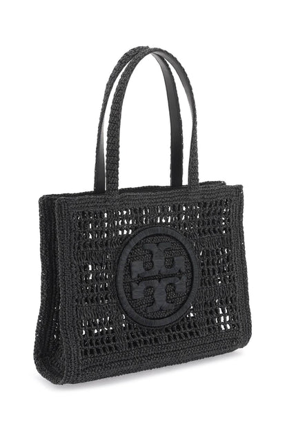 Ella Crochet Raffia Tote Bag In  - Nero