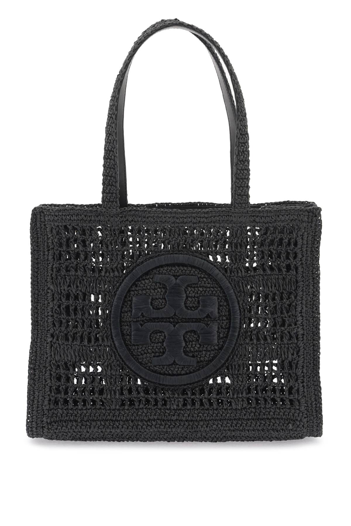 Ella Crochet Raffia Tote Bag In  - Nero