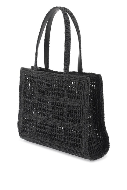 Ella Crochet Raffia Tote Bag In  - Nero