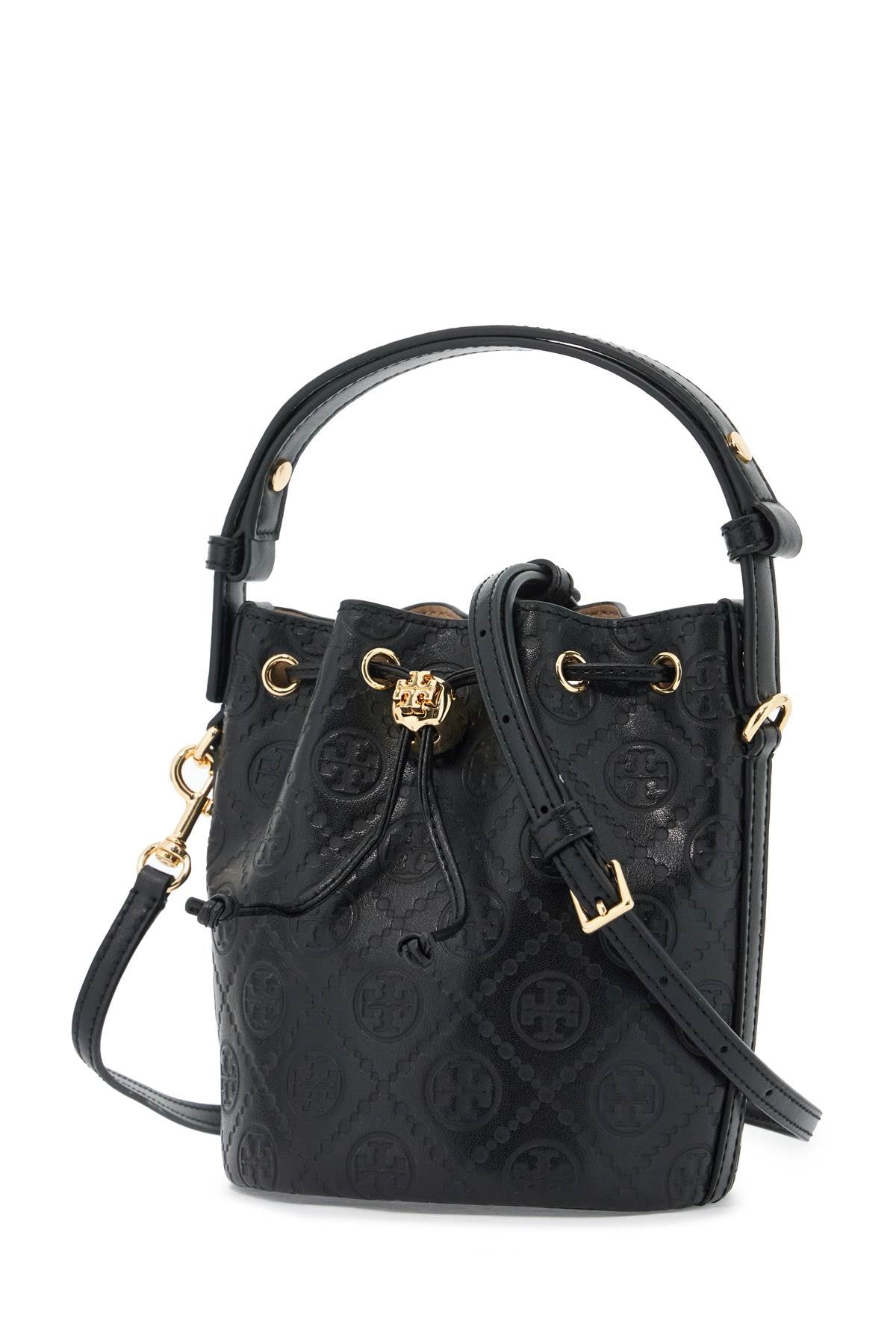 Mini T Monogram Leather Bucket Bag  - Black