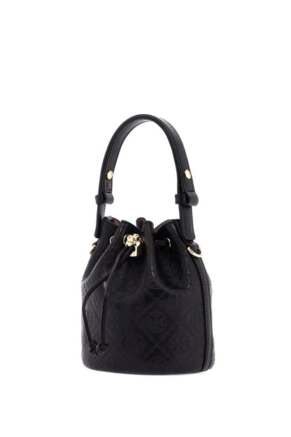 Mini T Monogram Leather Bucket Bag  - Black