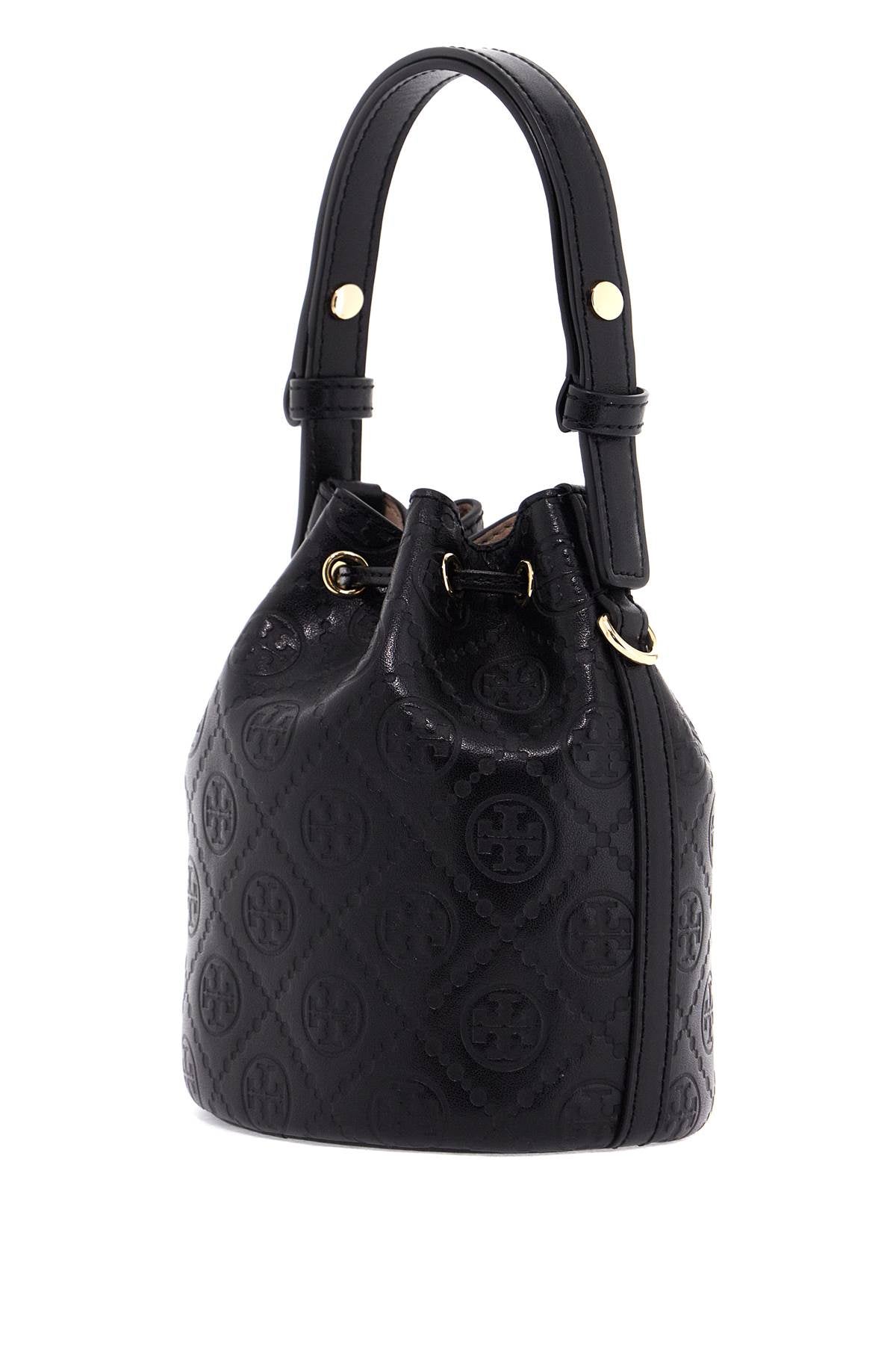 Mini T Monogram Leather Bucket Bag  - Black