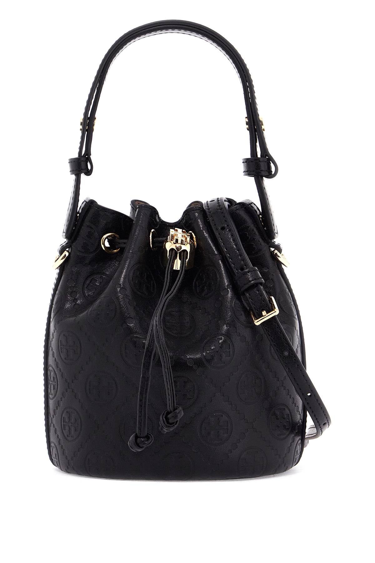 Mini T Monogram Leather Bucket Bag  - Black