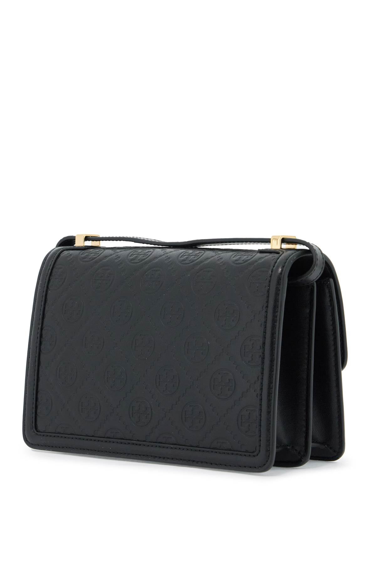 Leather T Monogram Shoulder Bag  - Black