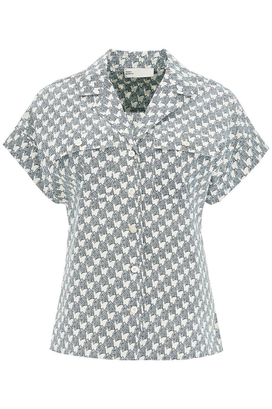 Printed Poplin Camp Shirt  - Blue