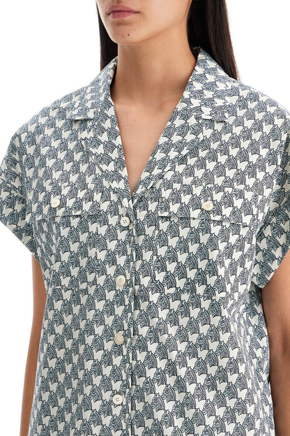 Printed Poplin Camp Shirt  - Blue