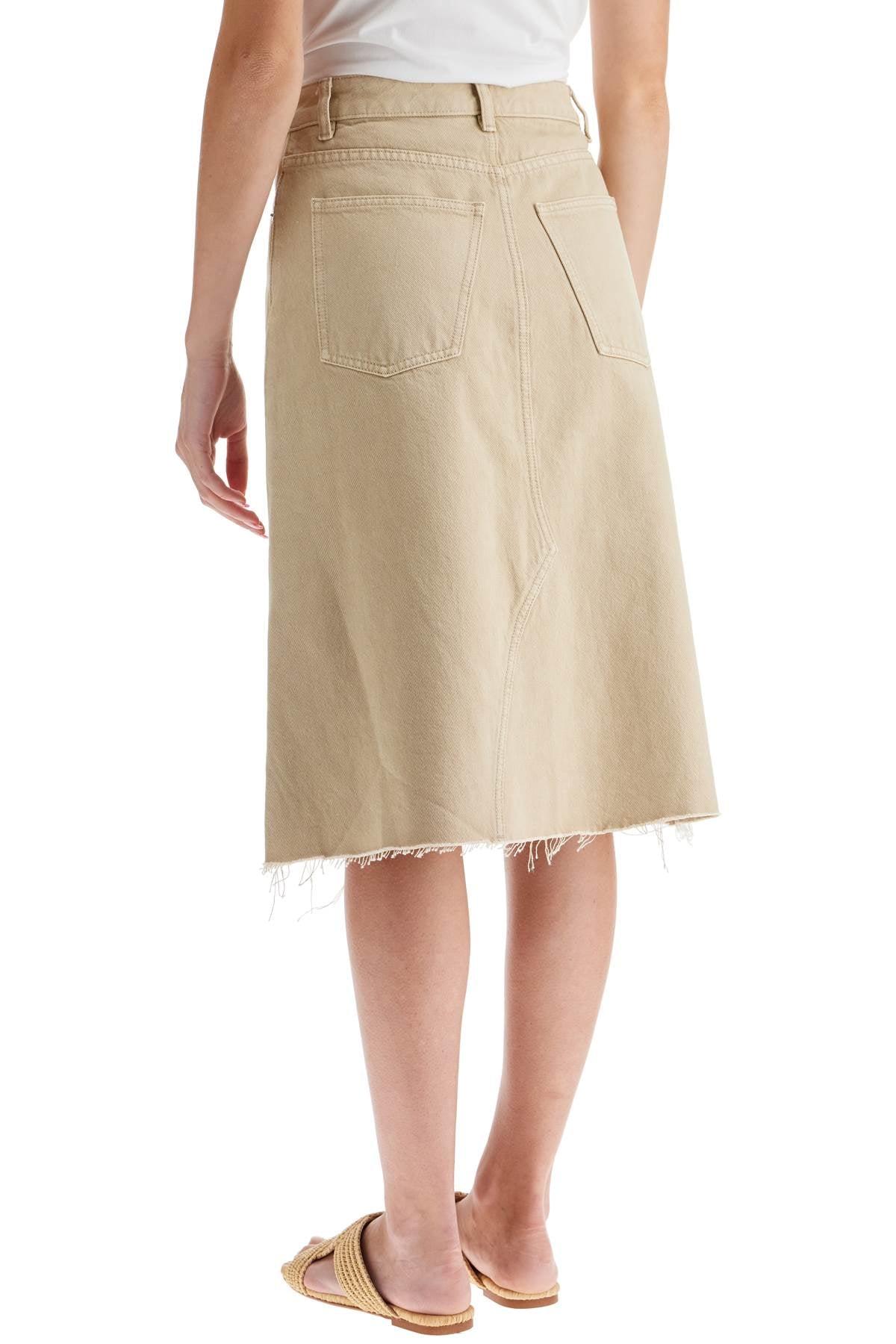 Denim Trapeze Skirt With  - Beige