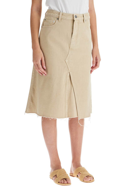 Denim Trapeze Skirt With  - Beige