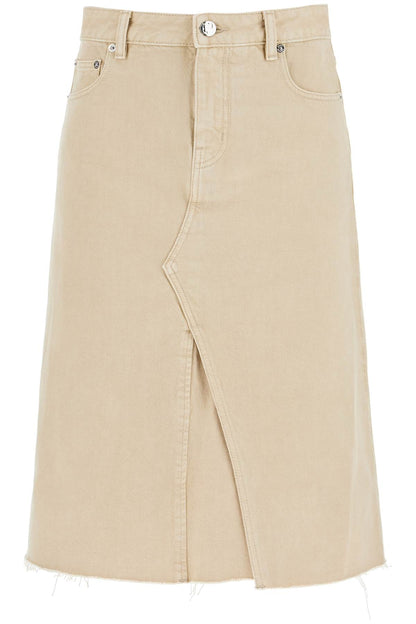 Denim Trapeze Skirt With  - Beige