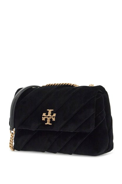 Small Kira Velvet Shoulder Bag.  - Black