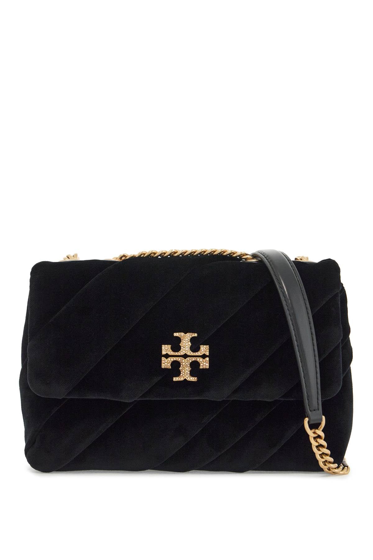 Small Kira Velvet Shoulder Bag.  - Black