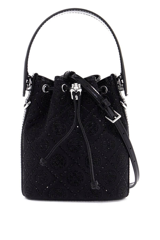 Monogram T Bucket Bag With Rhinest  - Black