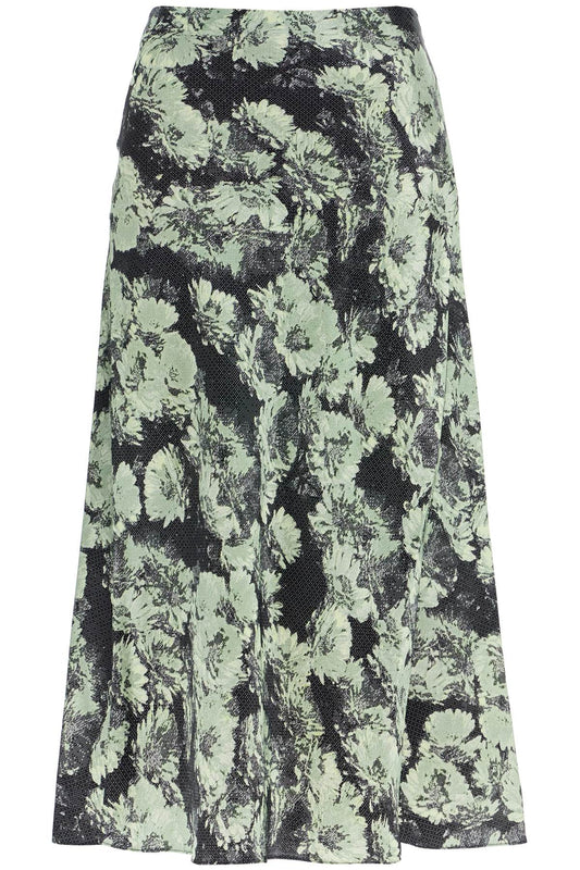 Printed Satin Skirt  - Black