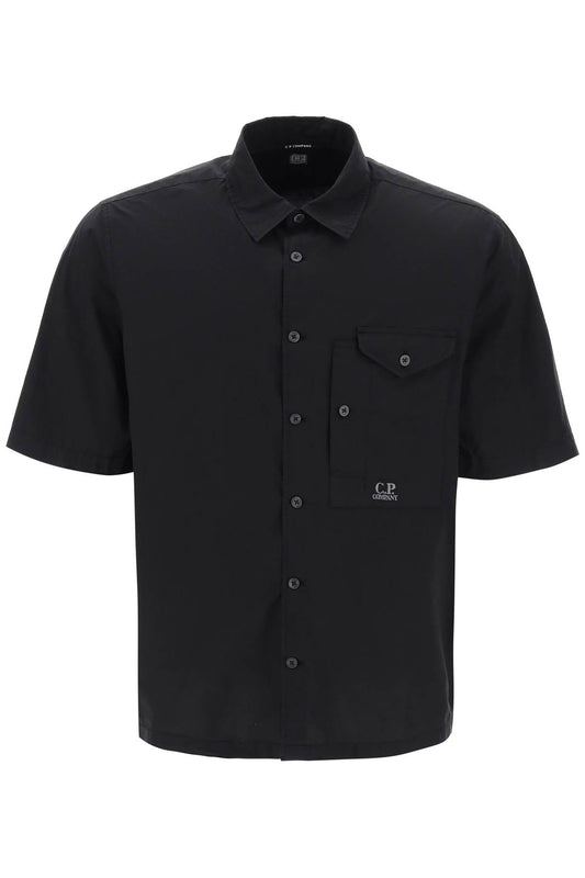 Short-sleeved Poplin Shirt  - Black