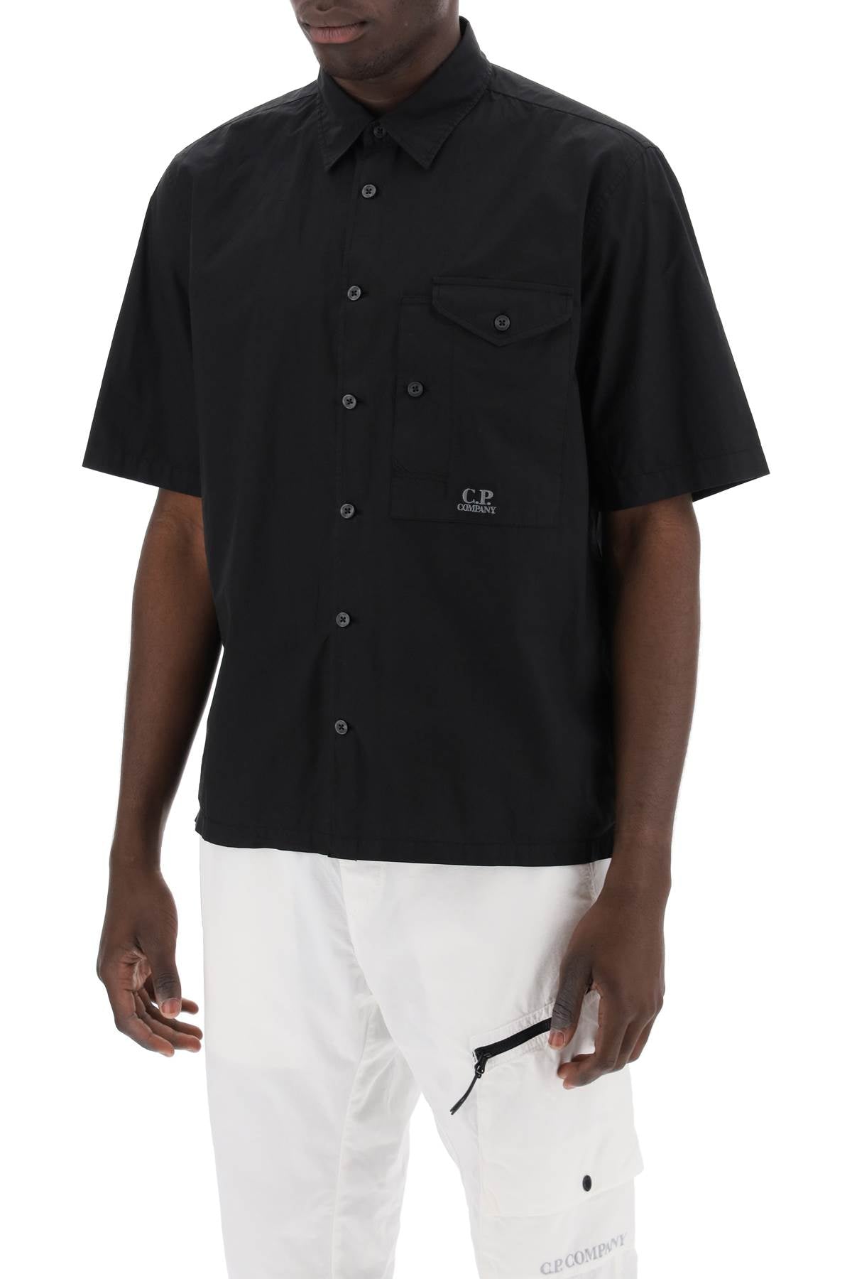 Short-sleeved Poplin Shirt  - Black