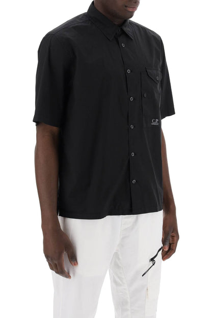 Short-sleeved Poplin Shirt  - Black