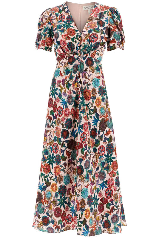 'lea' Long Dress In Printed Silk  - Multicolor