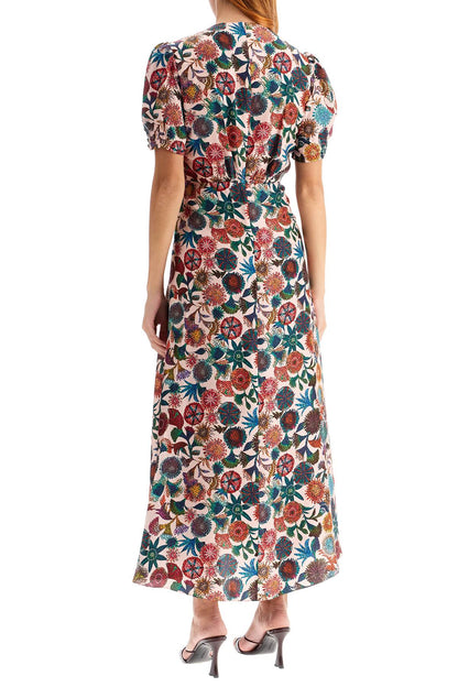 'lea' Long Dress In Printed Silk  - Multicolor