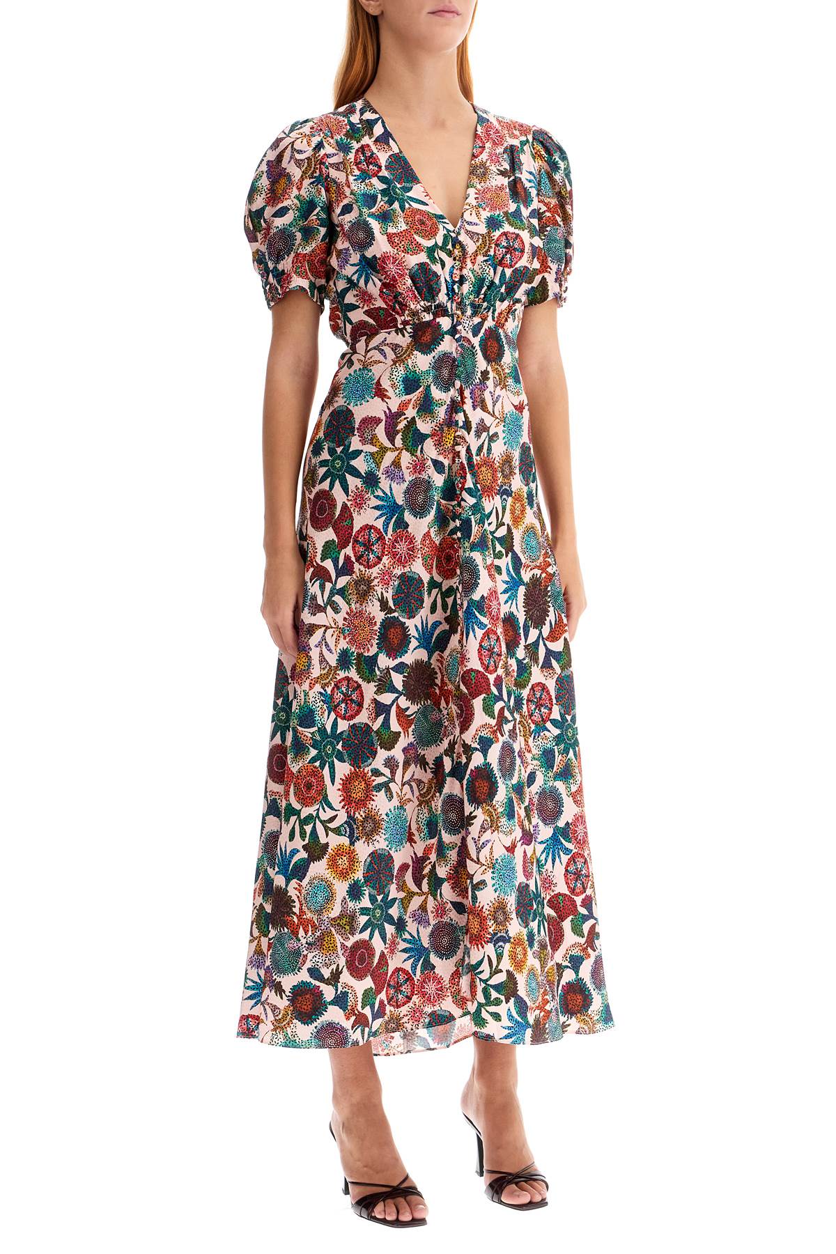 'lea' Long Dress In Printed Silk  - Multicolor