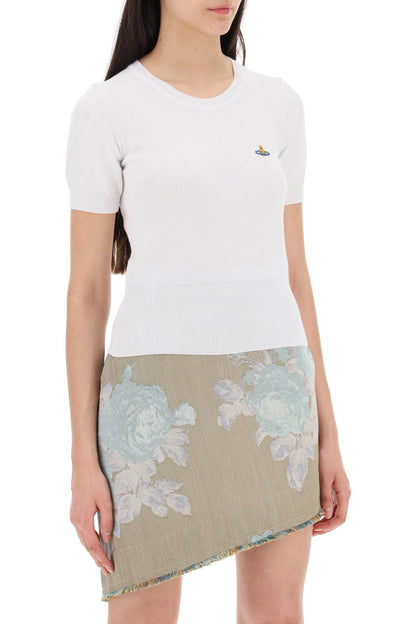 Bea Short-sleeve Sweater With Orb Embroidery  - White