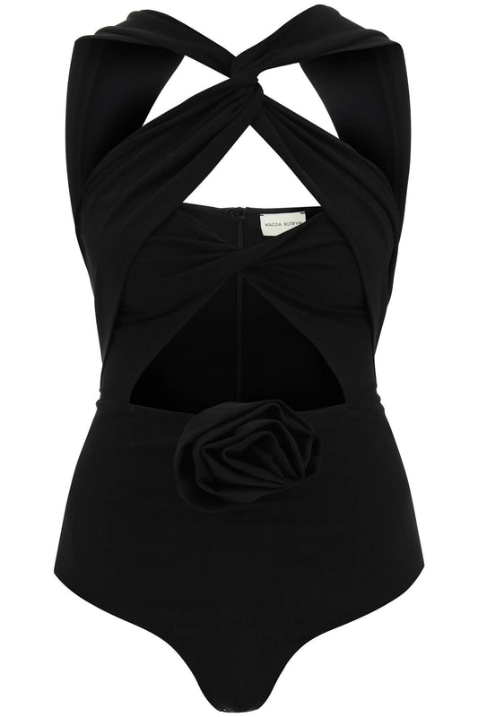 Cut-out Bodysuit With Rose Applique  - Nero