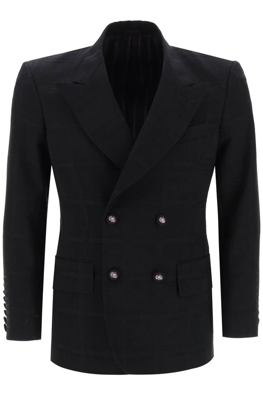 Double-breasted Jacket With Check Pattern  - Black