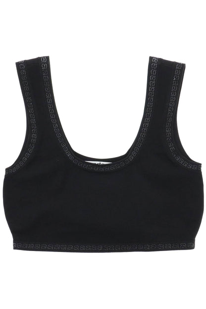 Sports Bra With Crystal-studded Logo Trims  - Nero