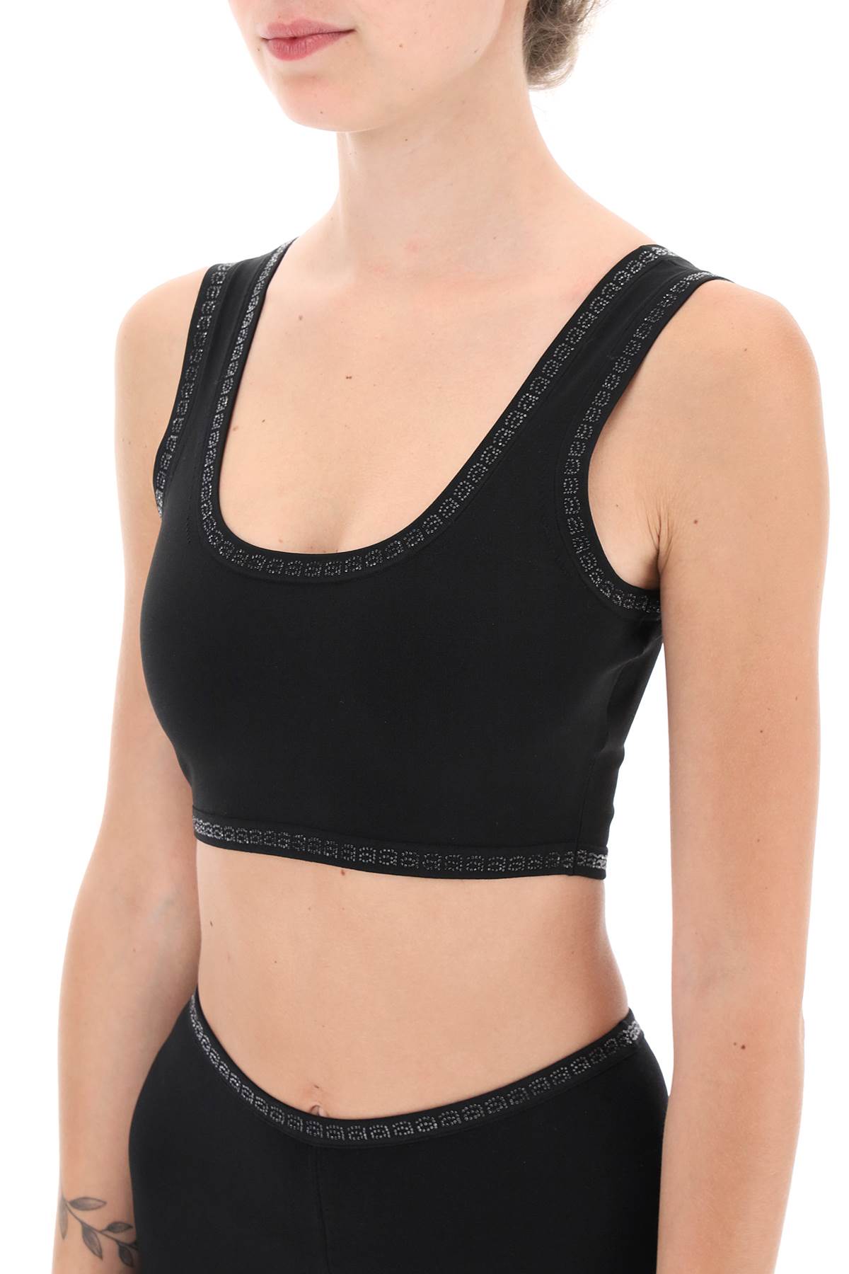 Sports Bra With Crystal-studded Logo Trims  - Nero