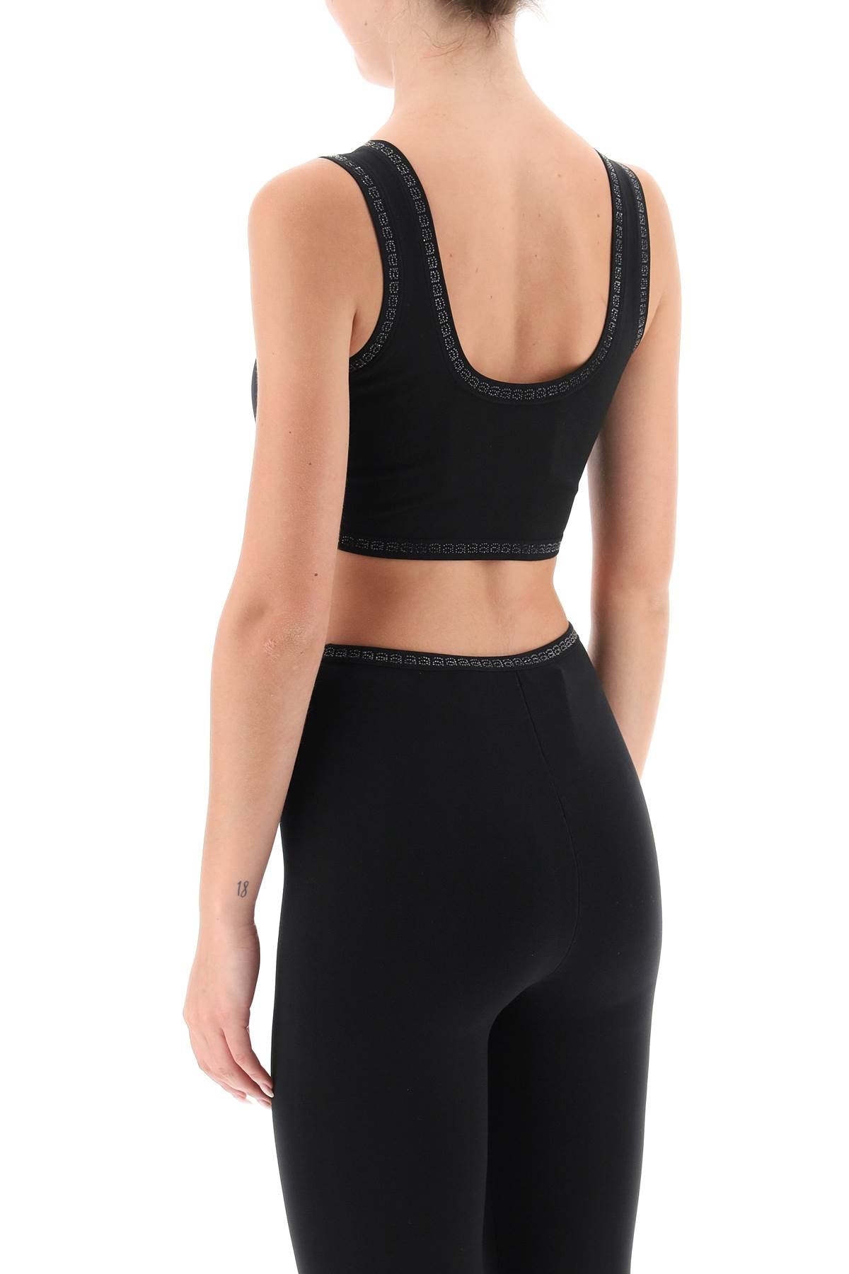 Sports Bra With Crystal-studded Logo Trims  - Nero