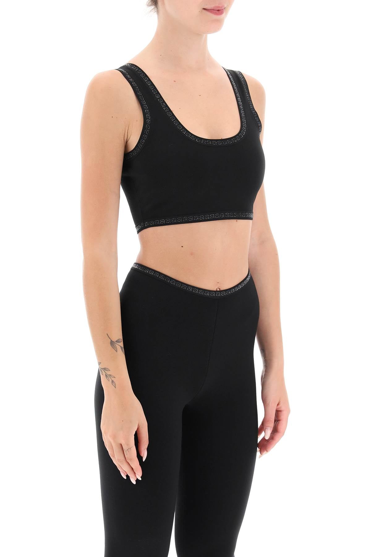 Sports Bra With Crystal-studded Logo Trims  - Nero