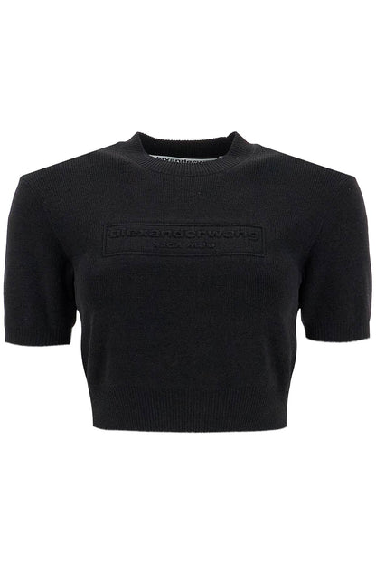 Logo Embossed Crop Top  - Black