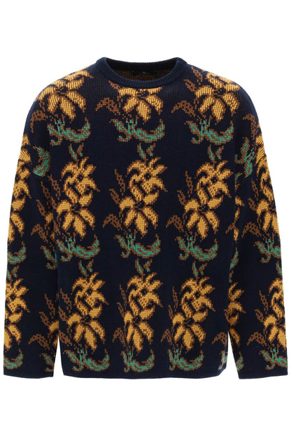 Sweater With Floral Pattern  - Blu