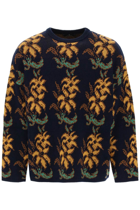 Sweater With Floral Pattern  - Blu