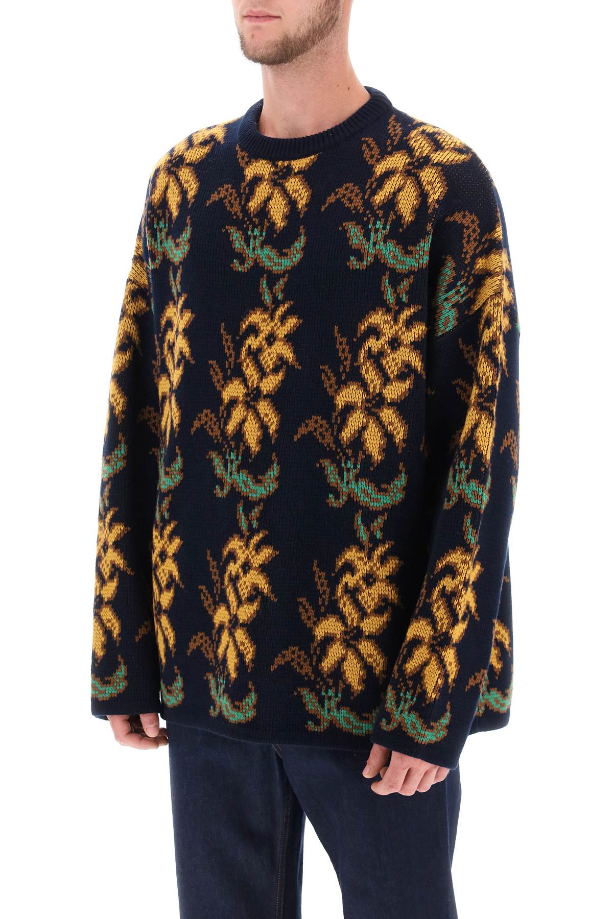 Sweater With Floral Pattern  - Blu