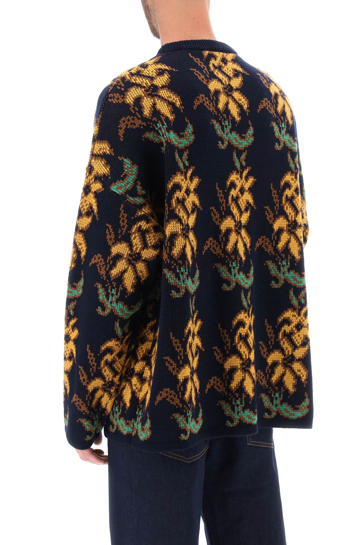 Sweater With Floral Pattern  - Blu