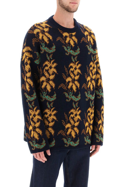 Sweater With Floral Pattern  - Blu