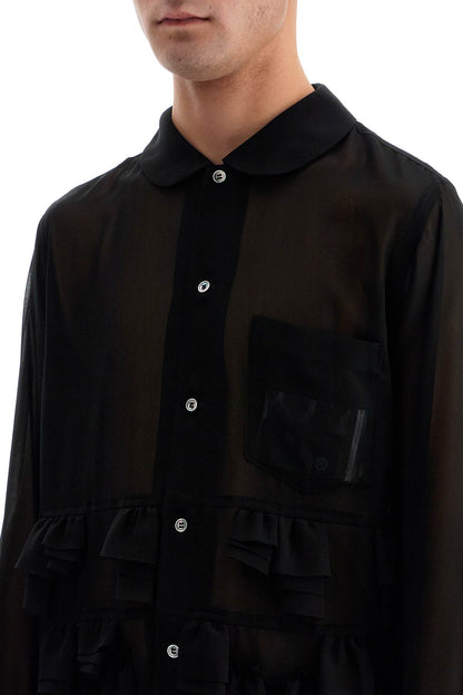 Georgette Blouse With Ruffles  - Black