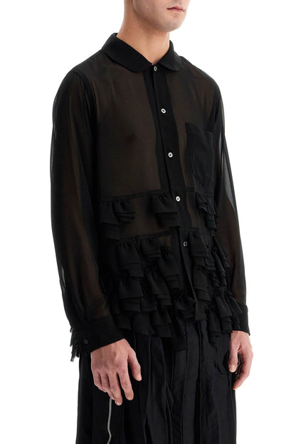 Georgette Blouse With Ruffles  - Black