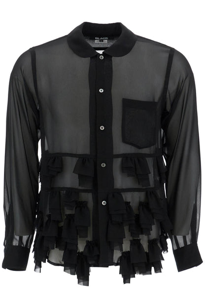 Georgette Blouse With Ruffles  - Black