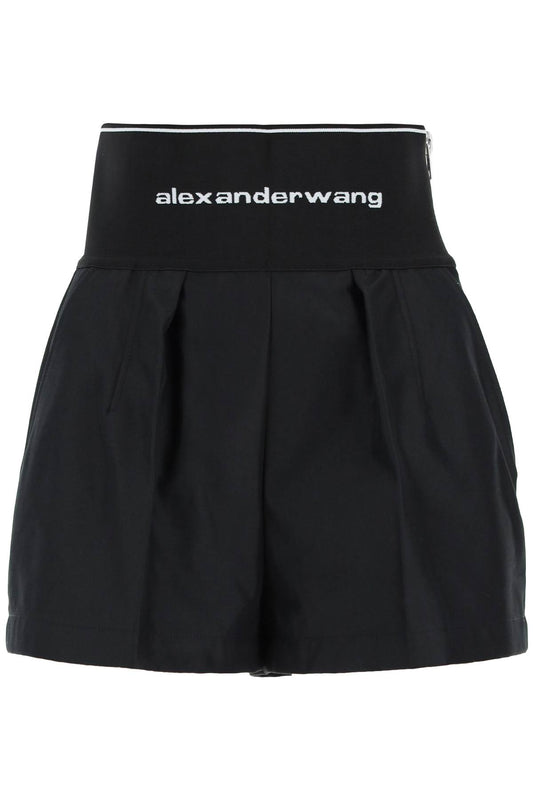 Cotton And Nylon Shorts With Branded Waistband  - Black