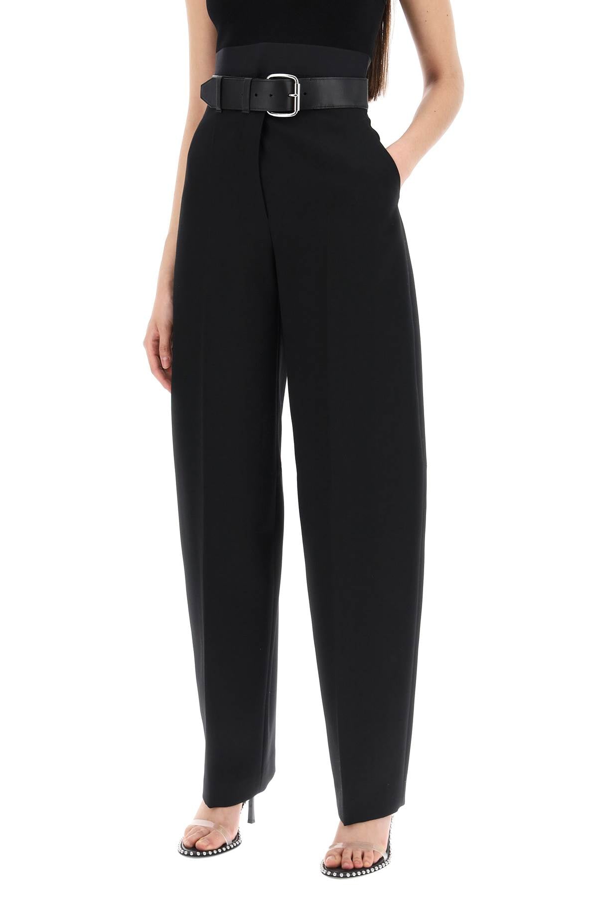 Pants With Integrated Belt  - Black